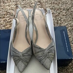 J. Miller Silver Textured Slingback Heels